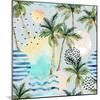 Abstract Pattern of Watercolor Circles, Stripes, and Palm Trees-tanycya-Mounted Art Print