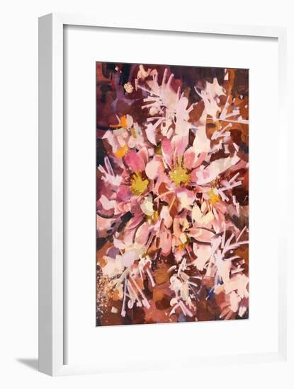 Abstract Pink Flowers Painting,Illustration-Tithi Luadthong-Framed Art Print