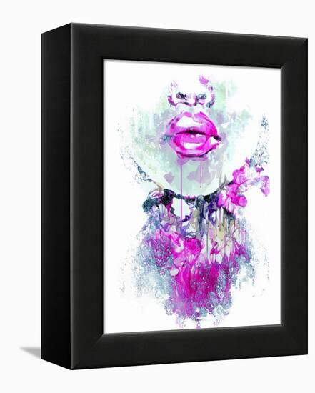 Abstract Print with Female Face and Painted Elements-A Frants-Framed Stretched Canvas