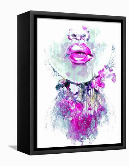 Abstract Print with Female Face and Painted Elements-A Frants-Framed Stretched Canvas