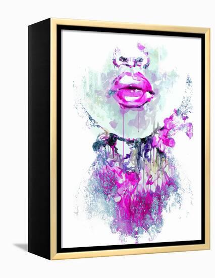 Abstract Print with Female Face and Painted Elements-A Frants-Framed Stretched Canvas