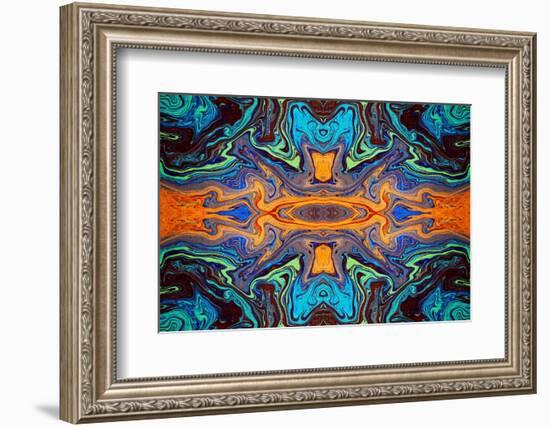 Abstract rainbow pattern of colors in oil spilled in small stream, Costa Rica-Adam Jones-Framed Photographic Print