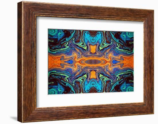 Abstract rainbow pattern of colors in oil spilled in small stream, Costa Rica-Adam Jones-Framed Photographic Print