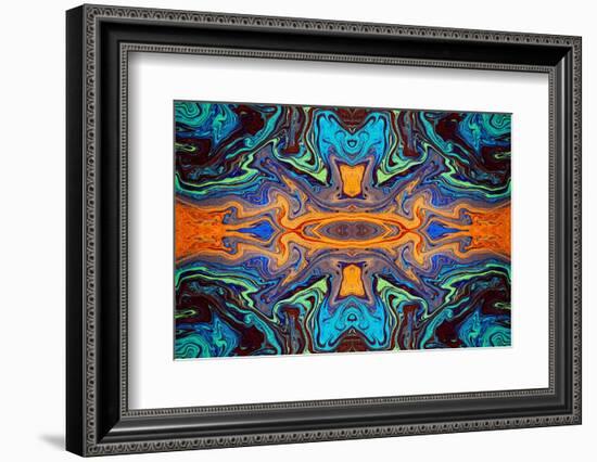 Abstract rainbow pattern of colors in oil spilled in small stream, Costa Rica-Adam Jones-Framed Photographic Print