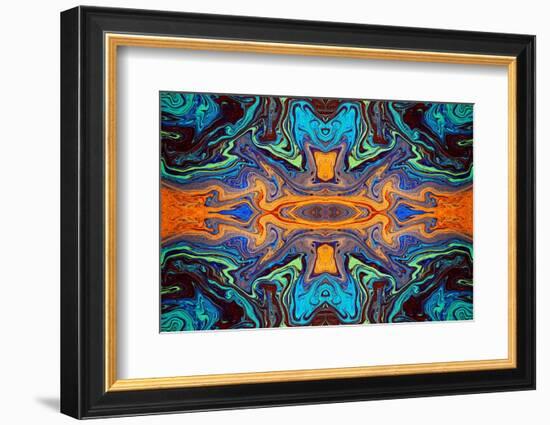 Abstract rainbow pattern of colors in oil spilled in small stream, Costa Rica-Adam Jones-Framed Photographic Print