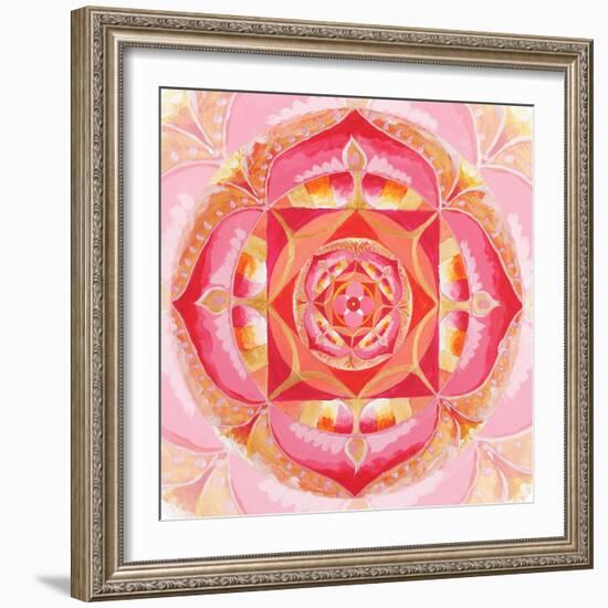 Abstract Red Painted Picture With Circle Pattern, Mandala Of Muladhara Chakra-shooarts-Framed Art Print