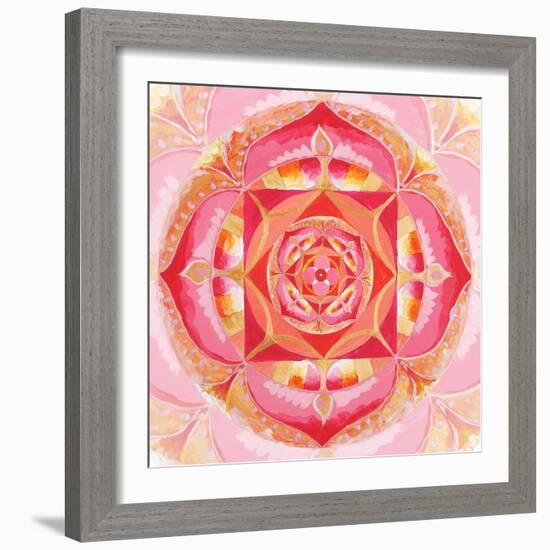 Abstract Red Painted Picture With Circle Pattern, Mandala Of Muladhara Chakra-shooarts-Framed Art Print