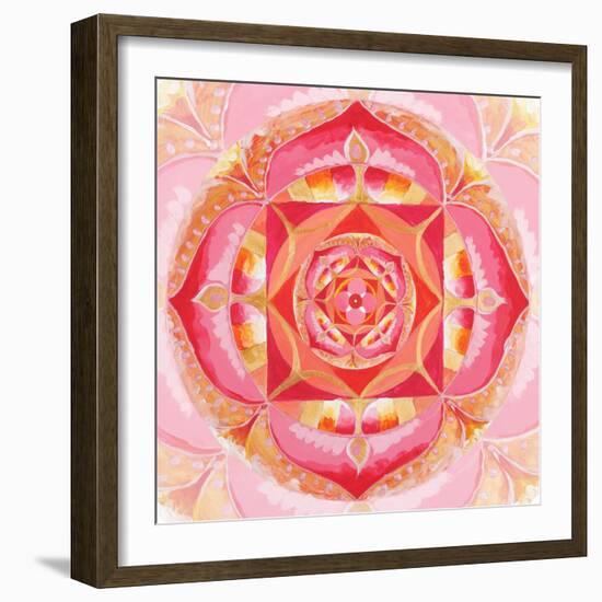 Abstract Red Painted Picture With Circle Pattern, Mandala Of Muladhara Chakra-shooarts-Framed Art Print