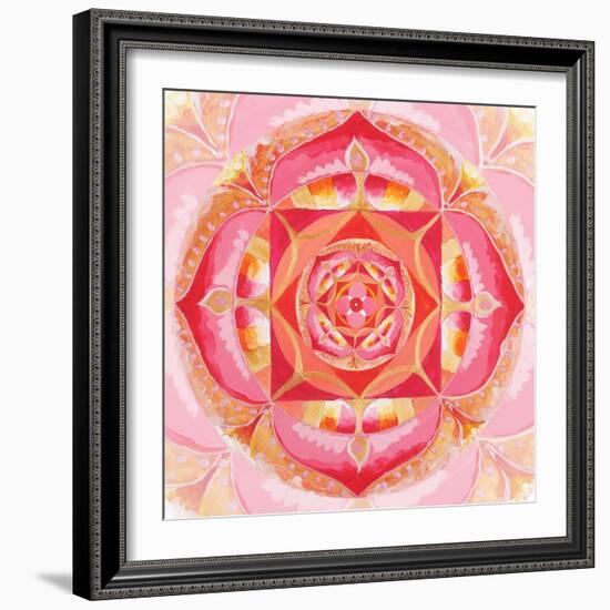 Abstract Red Painted Picture With Circle Pattern, Mandala Of Muladhara Chakra-shooarts-Framed Art Print