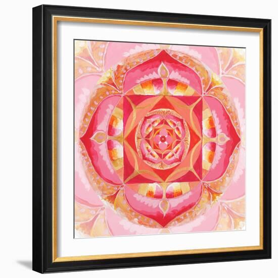 Abstract Red Painted Picture With Circle Pattern, Mandala Of Muladhara Chakra-shooarts-Framed Art Print