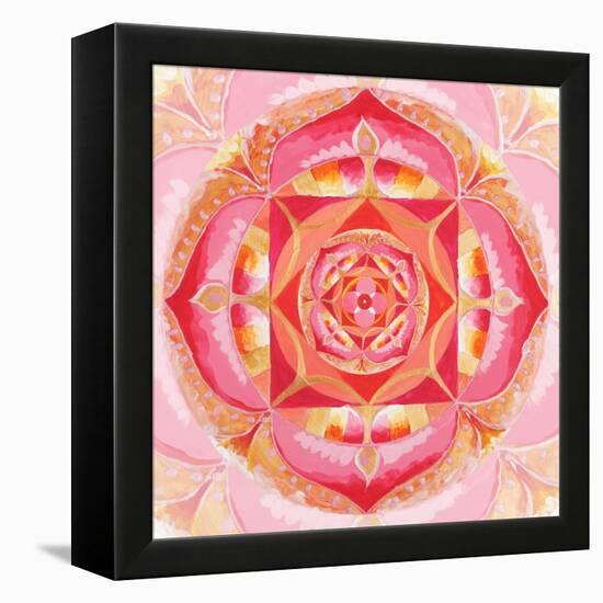 Abstract Red Painted Picture With Circle Pattern, Mandala Of Muladhara Chakra-shooarts-Framed Stretched Canvas