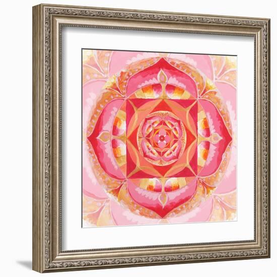 Abstract Red Painted Picture With Circle Pattern, Mandala Of Muladhara Chakra-shooarts-Framed Art Print