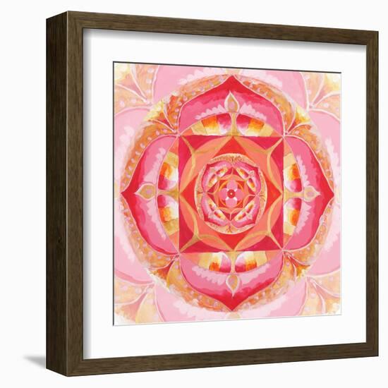 Abstract Red Painted Picture With Circle Pattern, Mandala Of Muladhara Chakra-shooarts-Framed Art Print