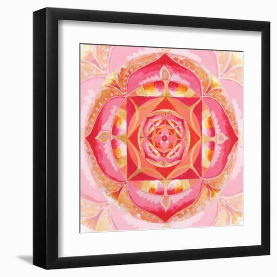 Abstract Red Painted Picture With Circle Pattern, Mandala Of Muladhara Chakra-shooarts-Framed Art Print