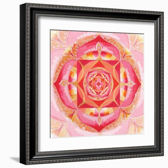 Abstract Red Painted Picture With Circle Pattern, Mandala Of Muladhara Chakra-shooarts-Framed Art Print