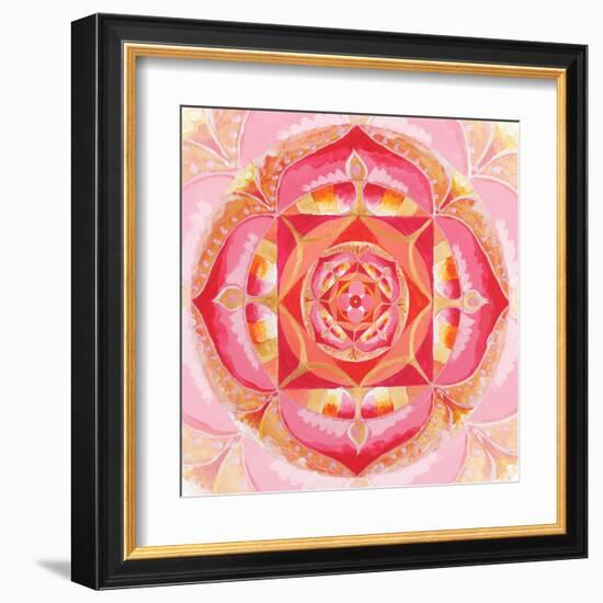 Abstract Red Painted Picture With Circle Pattern, Mandala Of Muladhara Chakra-shooarts-Framed Art Print