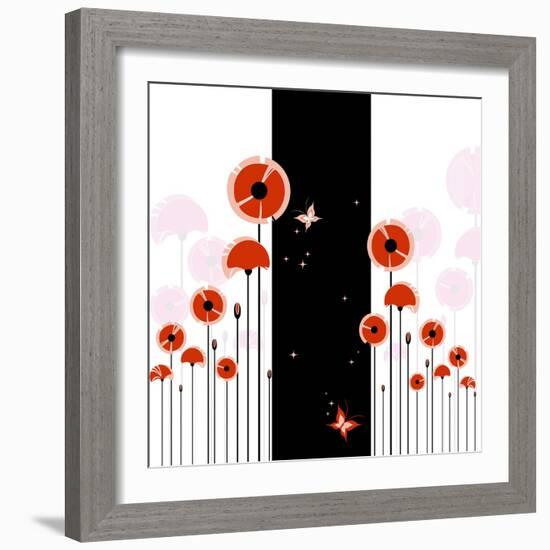 Abstract Red Poppy On Black And White Background-meikis-Framed Premium Giclee Print