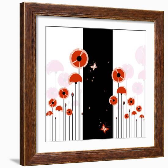 Abstract Red Poppy On Black And White Background-meikis-Framed Premium Giclee Print