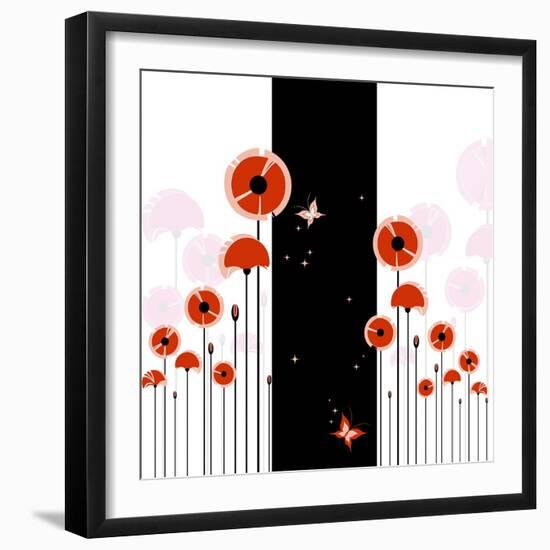 Abstract Red Poppy On Black And White Background-meikis-Framed Premium Giclee Print