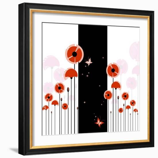 Abstract Red Poppy On Black And White Background-meikis-Framed Premium Giclee Print