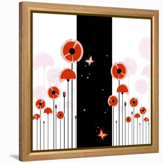 Abstract Red Poppy On Black And White Background-meikis-Framed Stretched Canvas