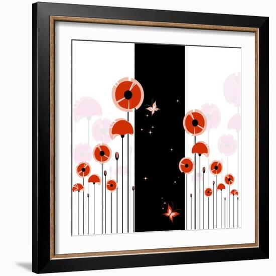 Abstract Red Poppy On Black And White Background-meikis-Framed Art Print