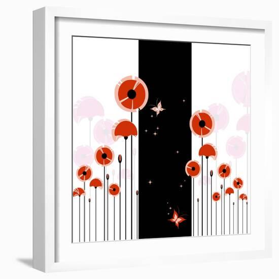 Abstract Red Poppy On Black And White Background-meikis-Framed Art Print