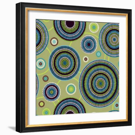 Abstract Seamless Ethnic Style Circle Simple Color Vector Needlework Background, Ornamental round G-ESSL-Framed Art Print