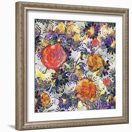 Abstract Seamless Pattern with Colorful Flowers,Floral Illustration Painting-Tithi Luadthong-Framed Art Print