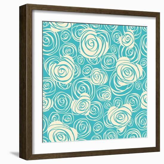Abstract Seamless Pattern with Hearts and Roses-Baksiabat-Framed Art Print