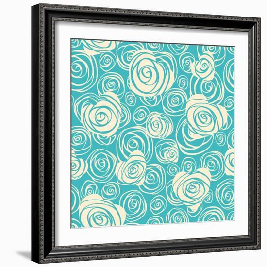 Abstract Seamless Pattern with Hearts and Roses-Baksiabat-Framed Art Print