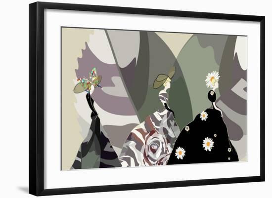 Abstract Sketch Girl Model, Dress, Floral Hat, Fashion Week, Show, Pattern ( Rose, Daisy, Butterfly-Viktoriya Panasenko-Framed Art Print