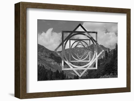 Abstract Sky Geometric Landscape - Mountains and Cumulus Clouds-meow_meow-Framed Photographic Print