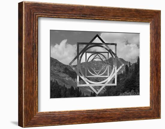 Abstract Sky Geometric Landscape - Mountains and Cumulus Clouds-meow_meow-Framed Photographic Print