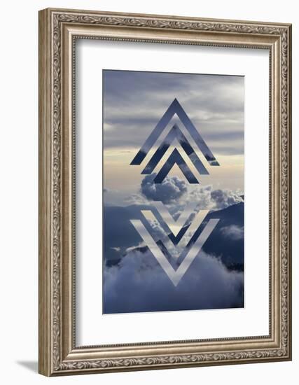 Abstract Sky Geometric Landscape - Mountains and Cumulus Clouds-meow_meow-Framed Photographic Print