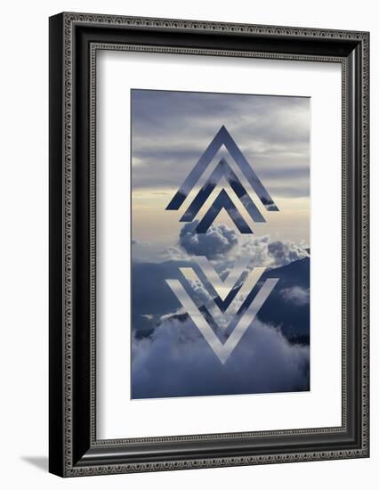 Abstract Sky Geometric Landscape - Mountains and Cumulus Clouds-meow_meow-Framed Photographic Print