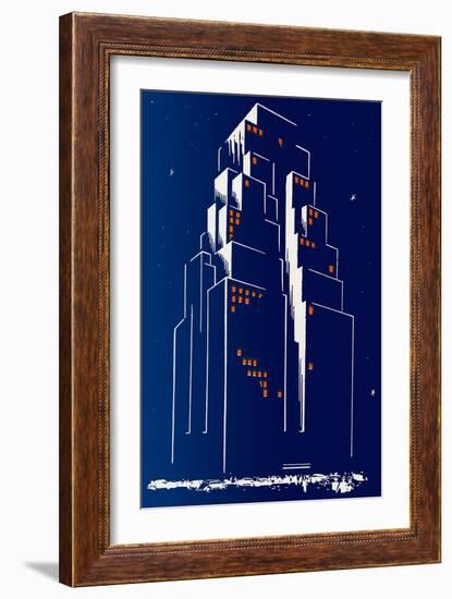 Abstract Skyscraper at Night-null-Framed Giclee Print