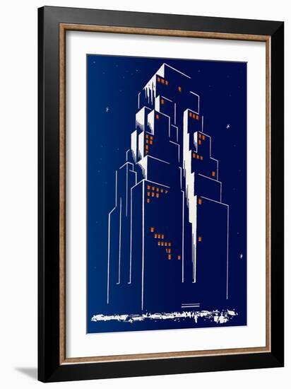 Abstract Skyscraper at Night-null-Framed Giclee Print