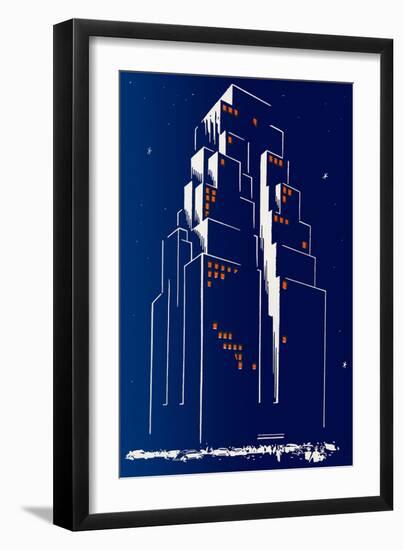 Abstract Skyscraper at Night-null-Framed Giclee Print
