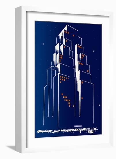 Abstract Skyscraper at Night-null-Framed Giclee Print