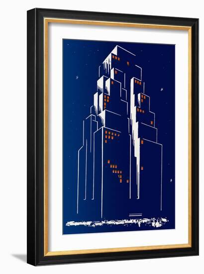 Abstract Skyscraper at Night-null-Framed Giclee Print