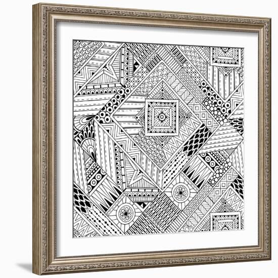 Abstract Striped Textured Geometric Tribal Seamless Pattern.-Julia Snegireva-Framed Art Print