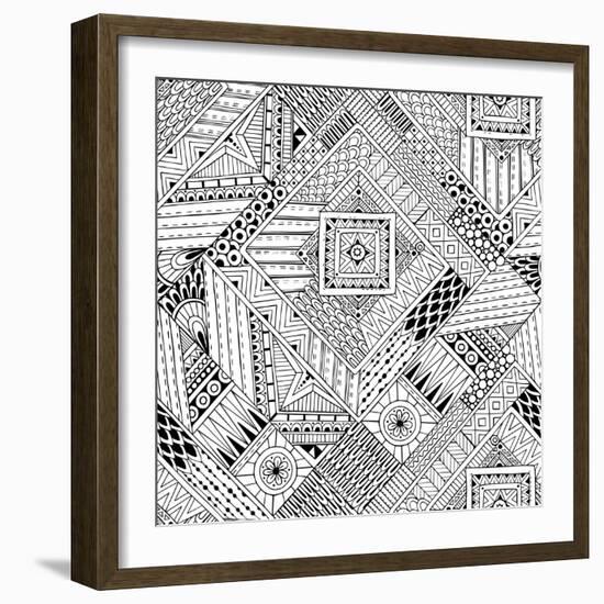 Abstract Striped Textured Geometric Tribal Seamless Pattern.-Julia Snegireva-Framed Art Print