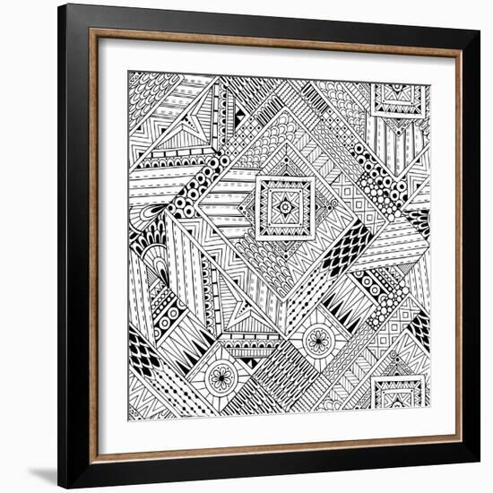 Abstract Striped Textured Geometric Tribal Seamless Pattern.-Julia Snegireva-Framed Art Print