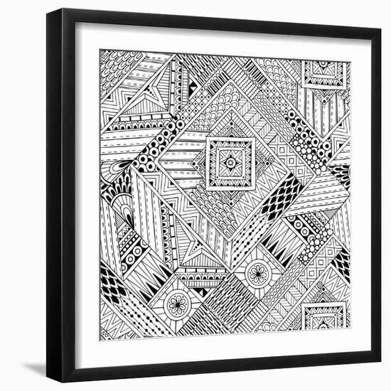 Abstract Striped Textured Geometric Tribal Seamless Pattern.-Julia Snegireva-Framed Art Print