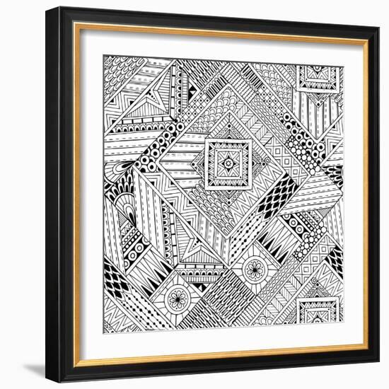 Abstract Striped Textured Geometric Tribal Seamless Pattern.-Julia Snegireva-Framed Art Print