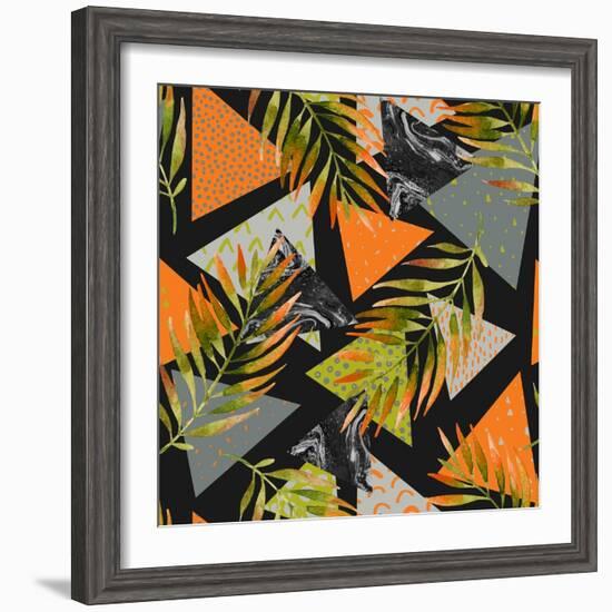 Abstract Summer Background - Triangles with Palm Tree Leaves-tanycya-Framed Premium Giclee Print