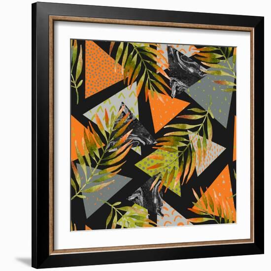 Abstract Summer Background - Triangles with Palm Tree Leaves-tanycya-Framed Premium Giclee Print