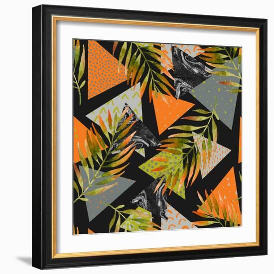 Abstract Summer Background - Triangles with Palm Tree Leaves-tanycya-Framed Premium Giclee Print