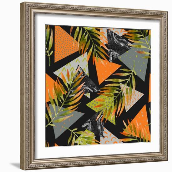 Abstract Summer Background - Triangles with Palm Tree Leaves-tanycya-Framed Art Print